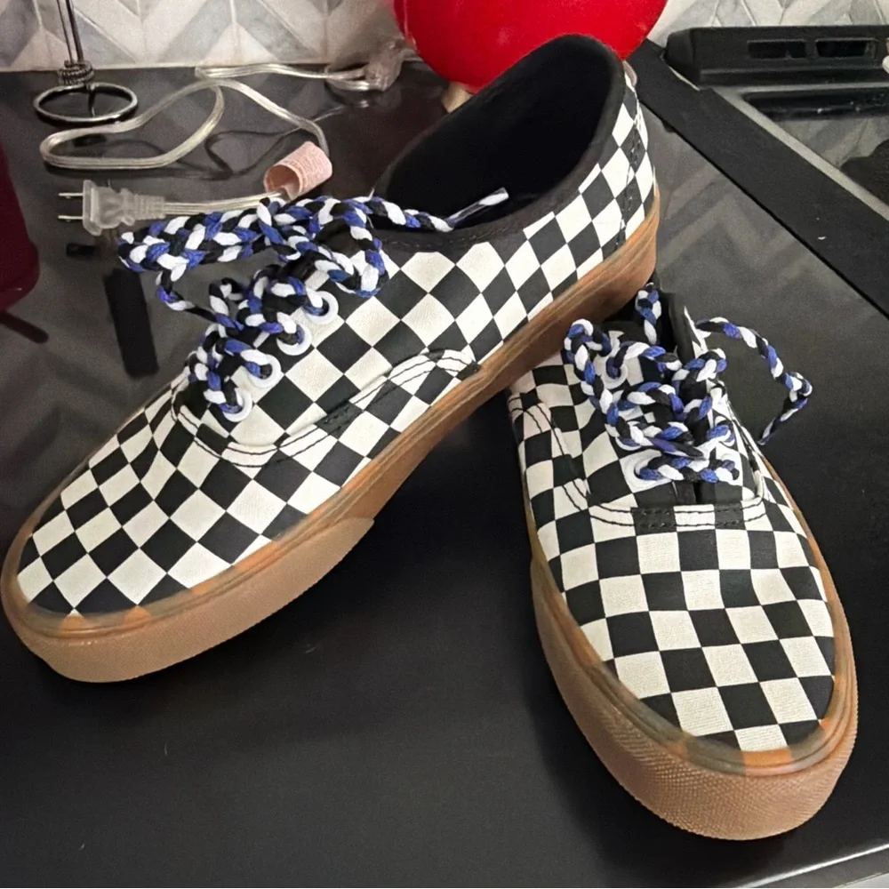 Vans Black and White Checkerboard Sneakers with Gum Sole - Picture 6 of 7